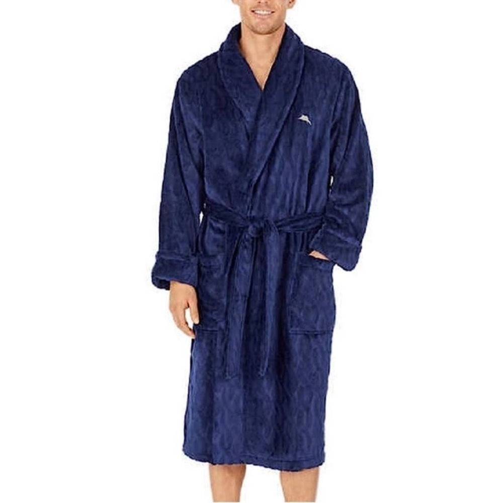 Tommy Bahama Navy Blue Plush Bathrobe Sz S/M